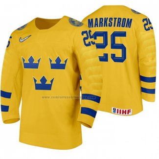 Camiseta Hockey Suecia Jacob Markstrom Primera 2020 IIHF World Amarillo