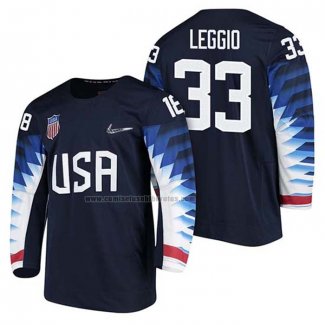 Camiseta Hockey USA David Leggio 2018 Olympic Azul