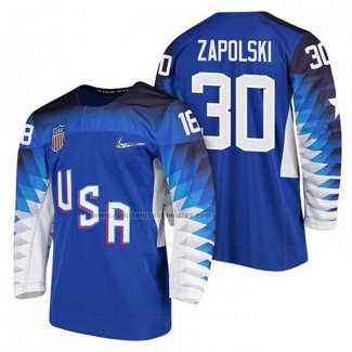 Camiseta Hockey USA Ryan Zapolski 2018 Olympic Azul2