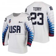 Camiseta Hockey USA Troy Terry 2018 Olympic Blanco