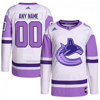 Camiseta Hockey Vancouver Canucks Personalizada Fights Cancer Autentico Blanco Violeta