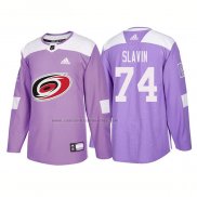 Camiseta Hockey Carolina Hurricanes Jaccob Slavin Autentico 2018 Fights Cancer Violeta