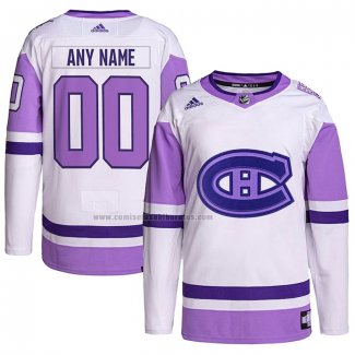 Camiseta Hockey Montreal Canadiens Personalizada Fights Cancer Autentico Blanco Violeta