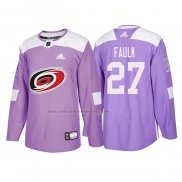 Camiseta Hockey Carolina Hurricanes Justin Faulk Autentico 2018 Fights Cancer Violeta