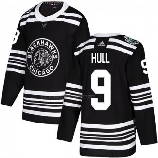 Camiseta Hockey Chicago Blackhawks Bobby Hull Autentico 2019 Winter Classic Negro