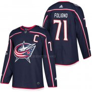 Camiseta Hockey Columbus Blue Jackets Nick Foligno Autentico Primera 2018 Azul