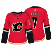 Camiseta Hockey Mujer Calgary Flames Tj Brodie Autentico Jugador Rojo