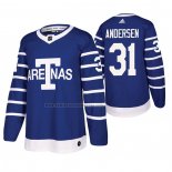 Camiseta Hockey Toronto Maple Leafs Frederik Andersen Throwback Autentico Azul